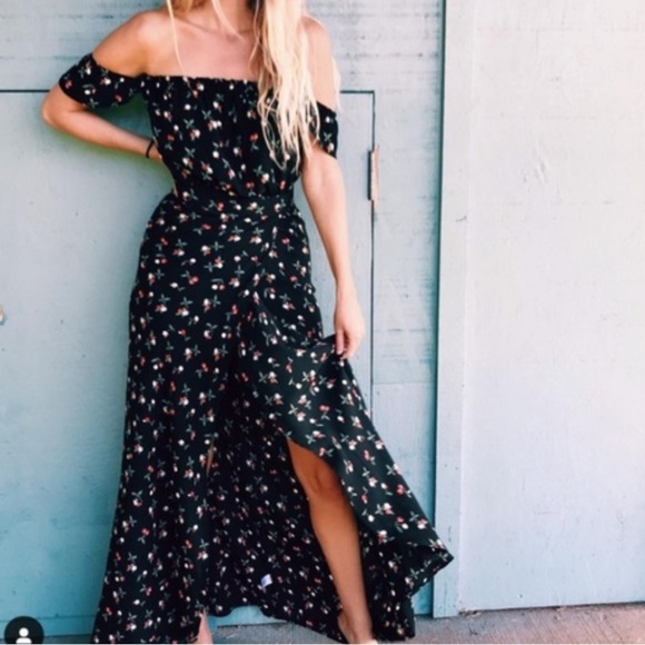 Flynn Skye |‎ Bella | Off the Shoulder Boho Maxi Dress Romantic polka dot - Picture 2 of 16